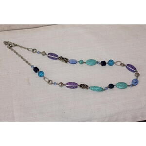 Premiere Designs Blue Lagoon 36 Inch Adj. Necklace Silver Glass Beads Turquoise